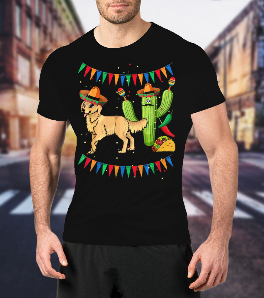 Sombrero Golden Retriever Dog Cactus Taco Fiesta Mexico Iconic T-Shirt