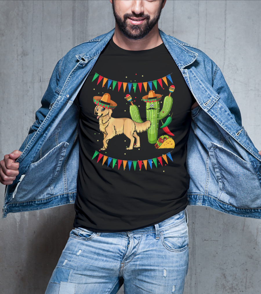 Sombrero Golden Retriever Dog Cactus Taco Fiesta Mexico Iconic T-Shirt