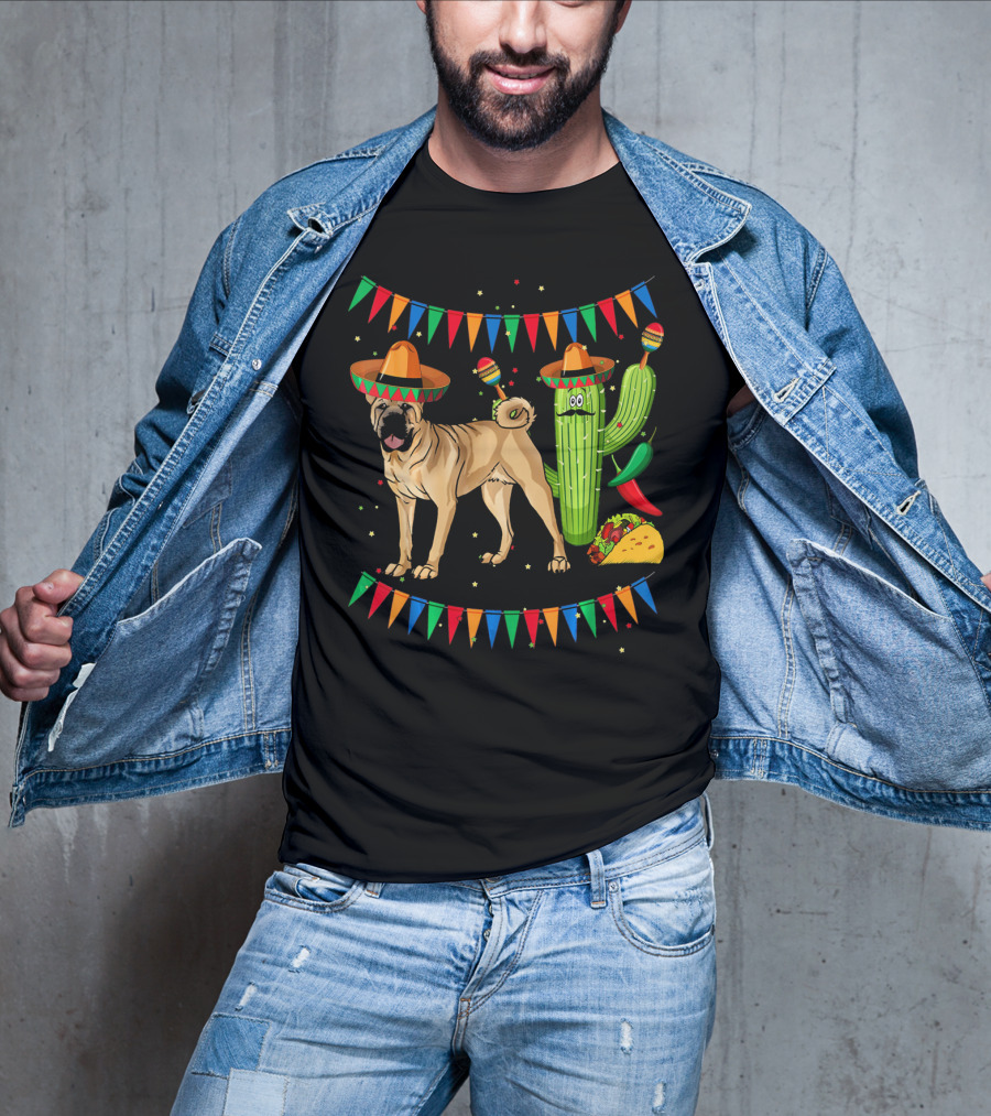 Sombrero Chinese Shar Pei Dog Mexico Cactus Fiesta Taco T-Shirt