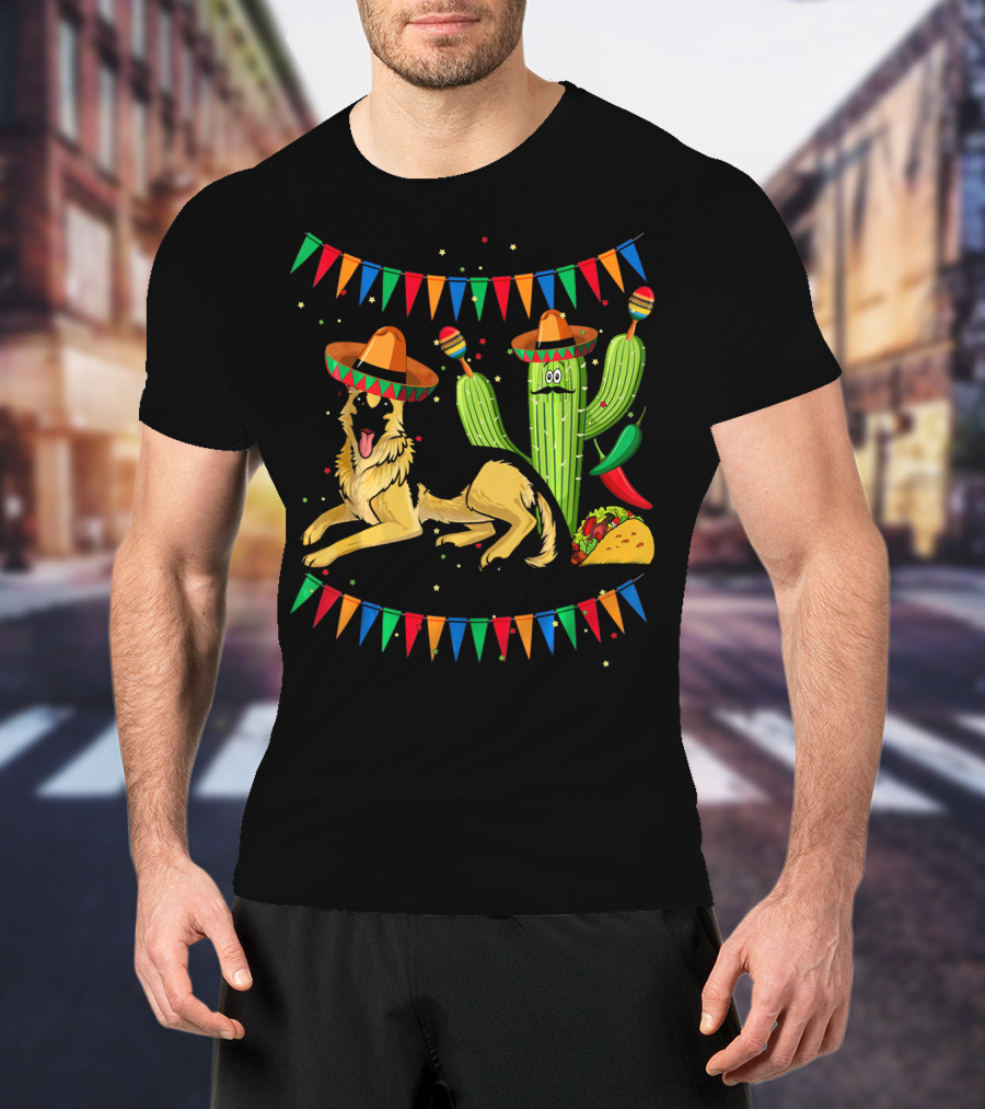 Sombrero German Shepherd Dog Mexico Cactus Sombreros Taco Fiesta Banners T-Shirt