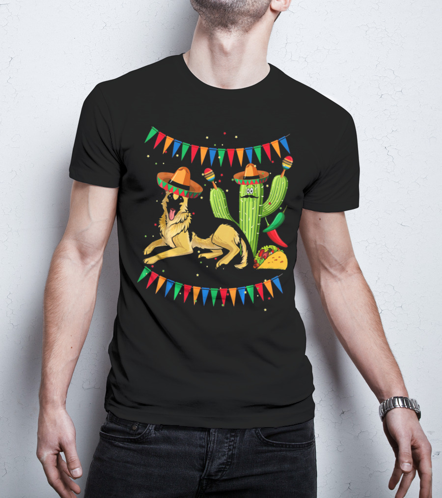 Sombrero German Shepherd Dog Mexico Cactus Sombreros Taco Fiesta Banners T-Shirt