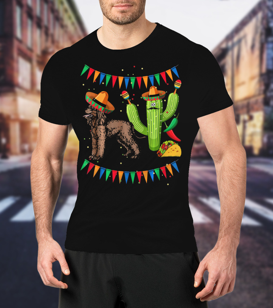 Sombrero Irish Water Spaniel With Fiesta Cactus And Taco Celebration Mexico T-Shirt