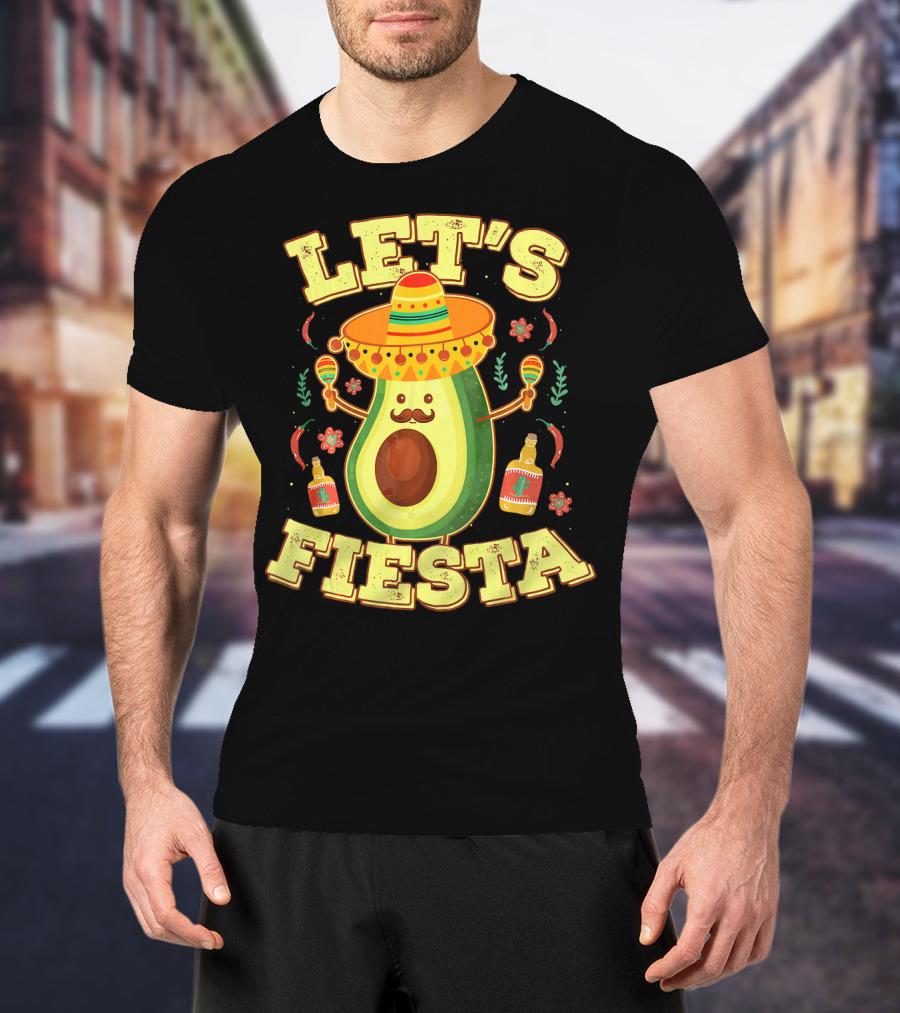 Let's Fiesta Avocado Sombrero Maracas Cinco De Mayo T-Shirt