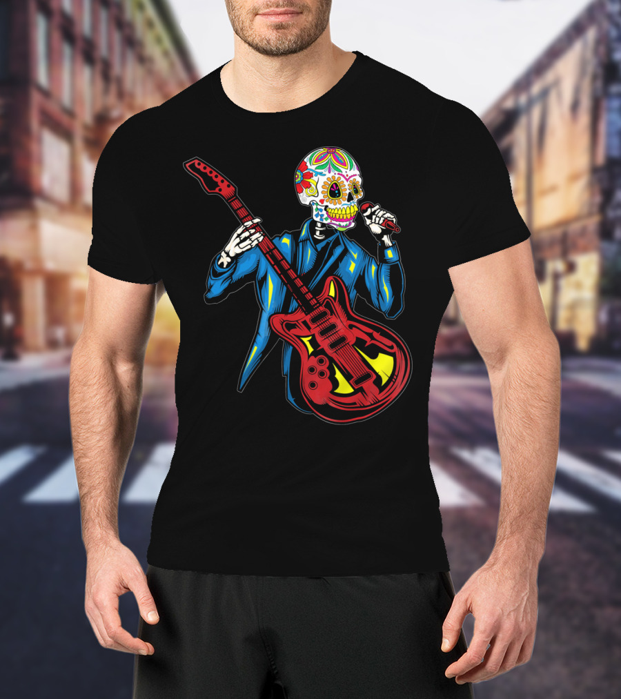 Sugar Skull Playing Guitar Cinco De Mayo T-Shirt