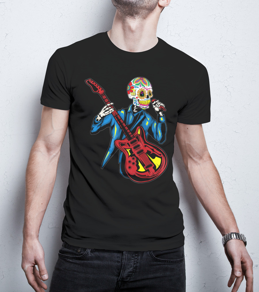 Sugar Skull Playing Guitar Cinco De Mayo T-Shirt
