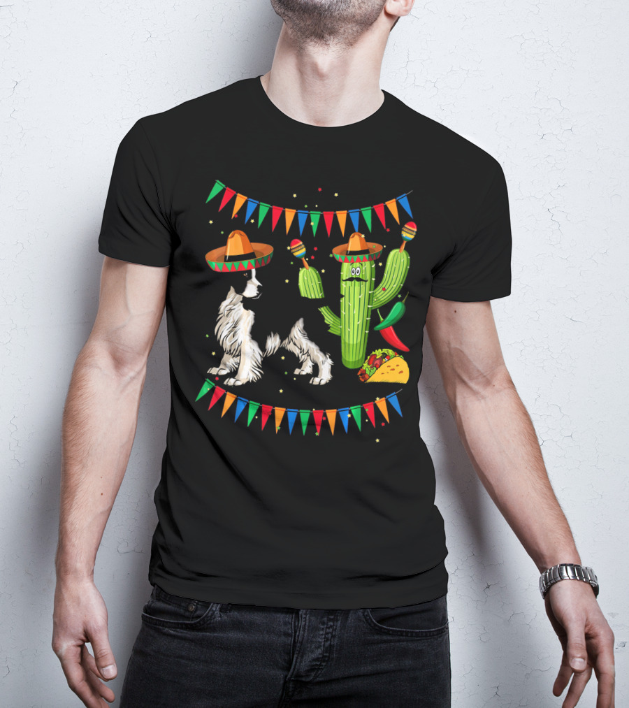 Sombrero English Springer Spaniel Dog With Cactus And Taco Fiesta T-Shirt
