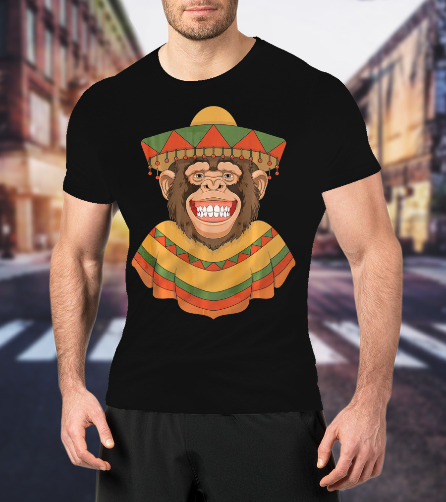 Cinco De Mayo Monkey Sombrero And Poncho T-Shirt