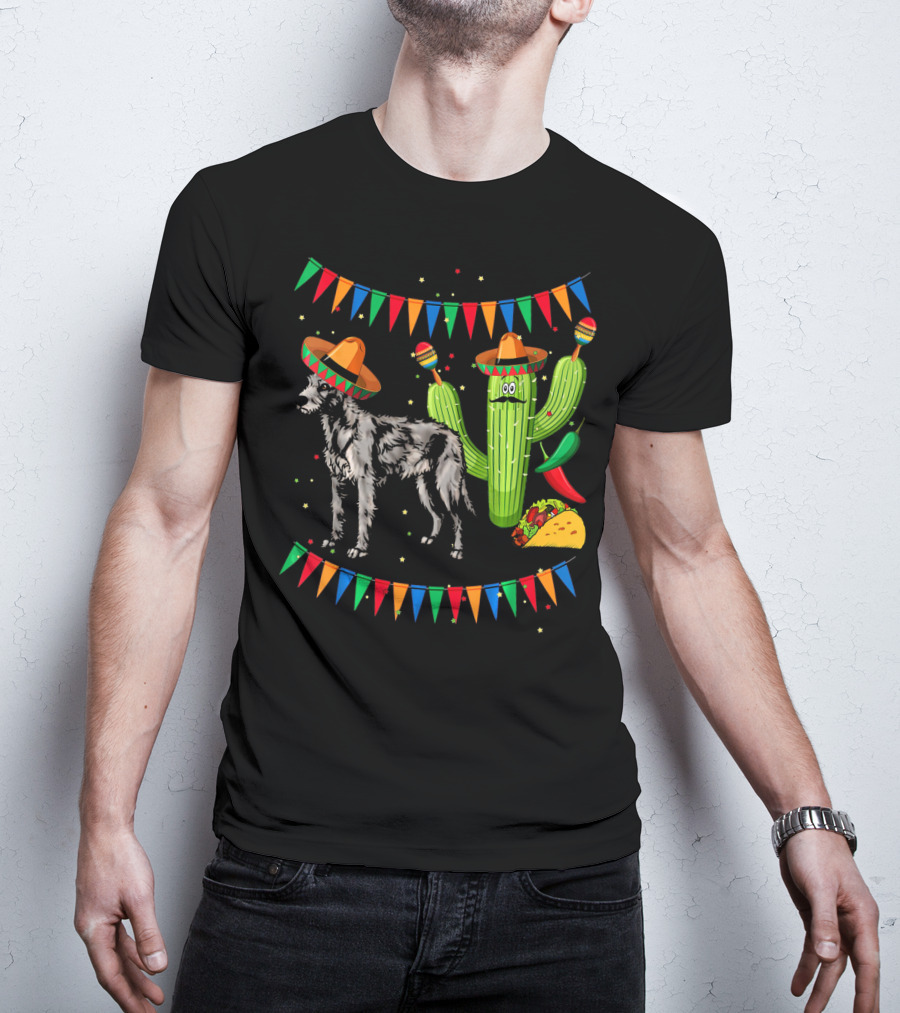 Sombrero Irish Wolfhound Dog Mexico Cinco Cactus Fiesta T-Shirt