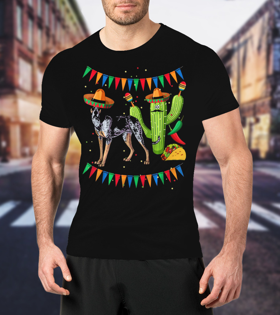 Sombrero Bluetick Coonhound Dog Cactus Fiesta Mexico Taco Fiesta Flags T-Shirt