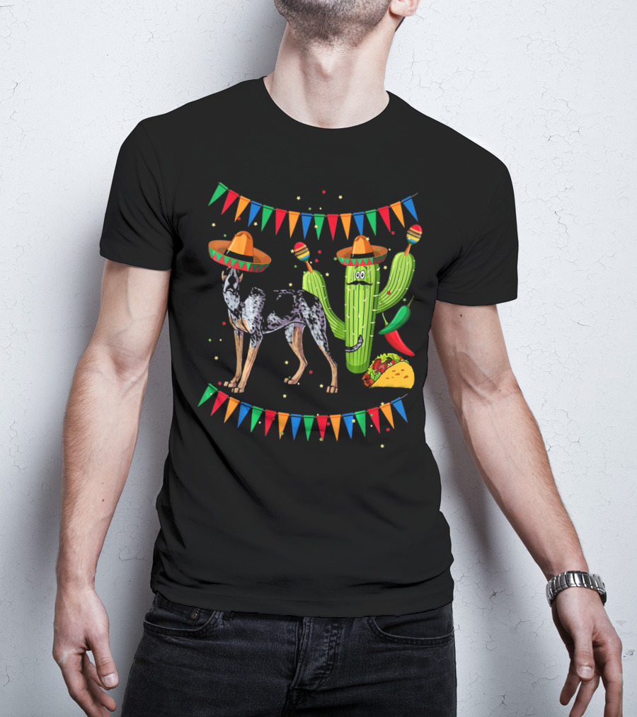 Sombrero Bluetick Coonhound Dog Cactus Fiesta Mexico Taco Fiesta Flags T-Shirt