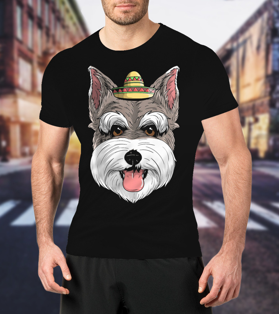 Schnauzer Dog Wearing Sombrero For Cinco De Mayo Fiesta T-Shirt