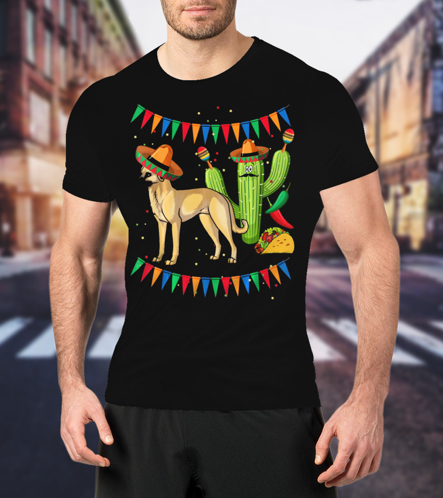 Sombrero-Clad Anatolian Shepherd Dog With Mexican Cactus And Taco Fiesta Banners T-Shirt