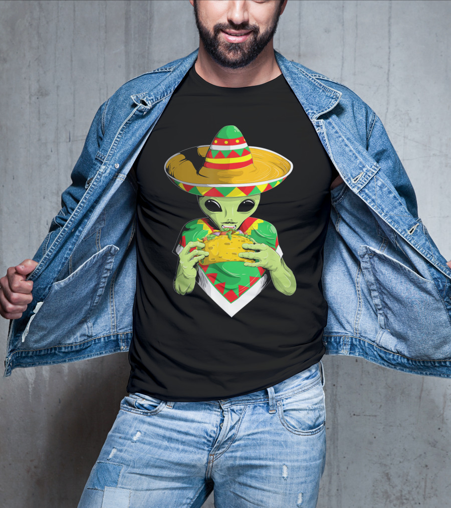 Cinco De Mayo Sombrero Alien Eating Taco T-Shirt