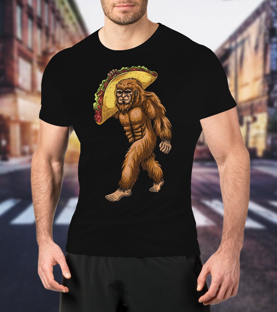 Bigfoot Sasquatch Holding Giant Taco T-Shirt