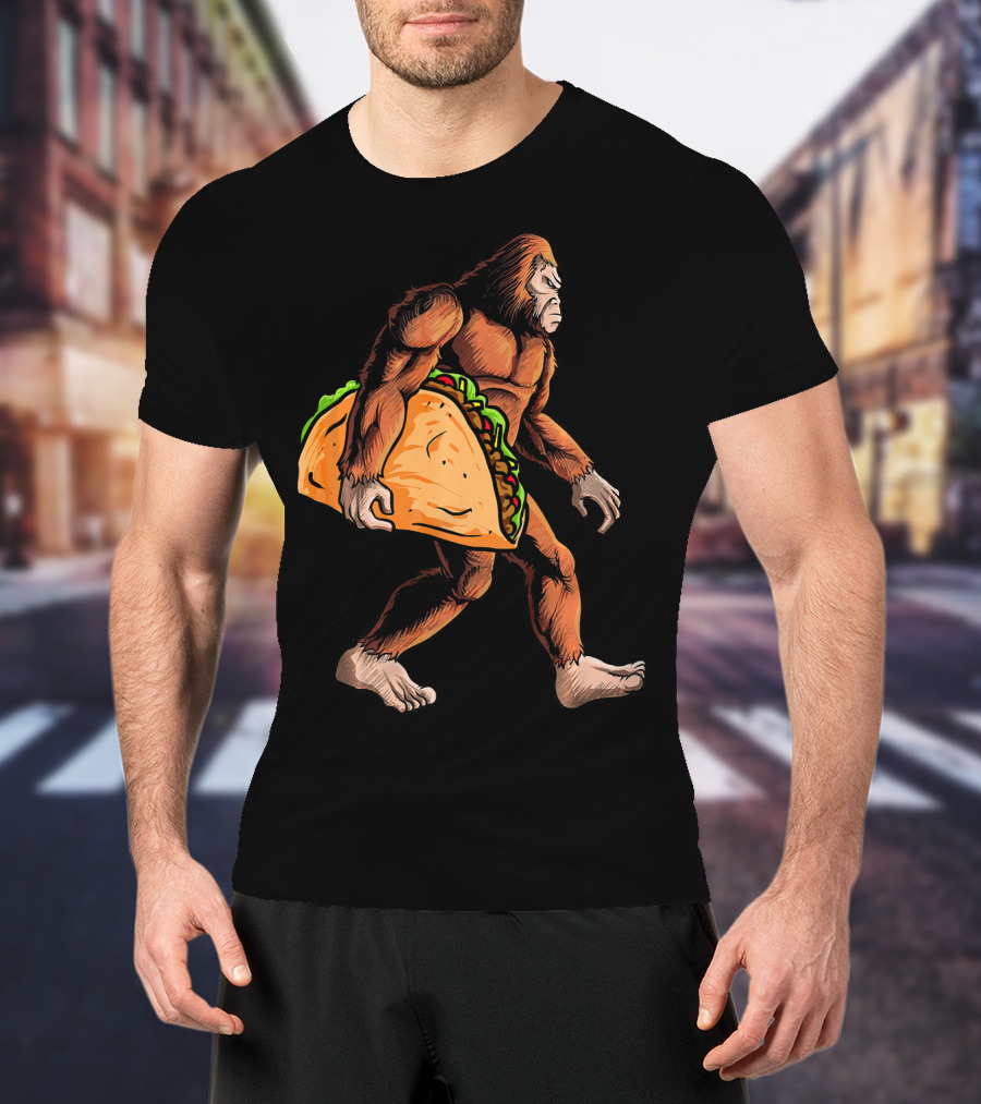 Bigfoot Carrying Giant Taco For Cinco De Mayo T-Shirt