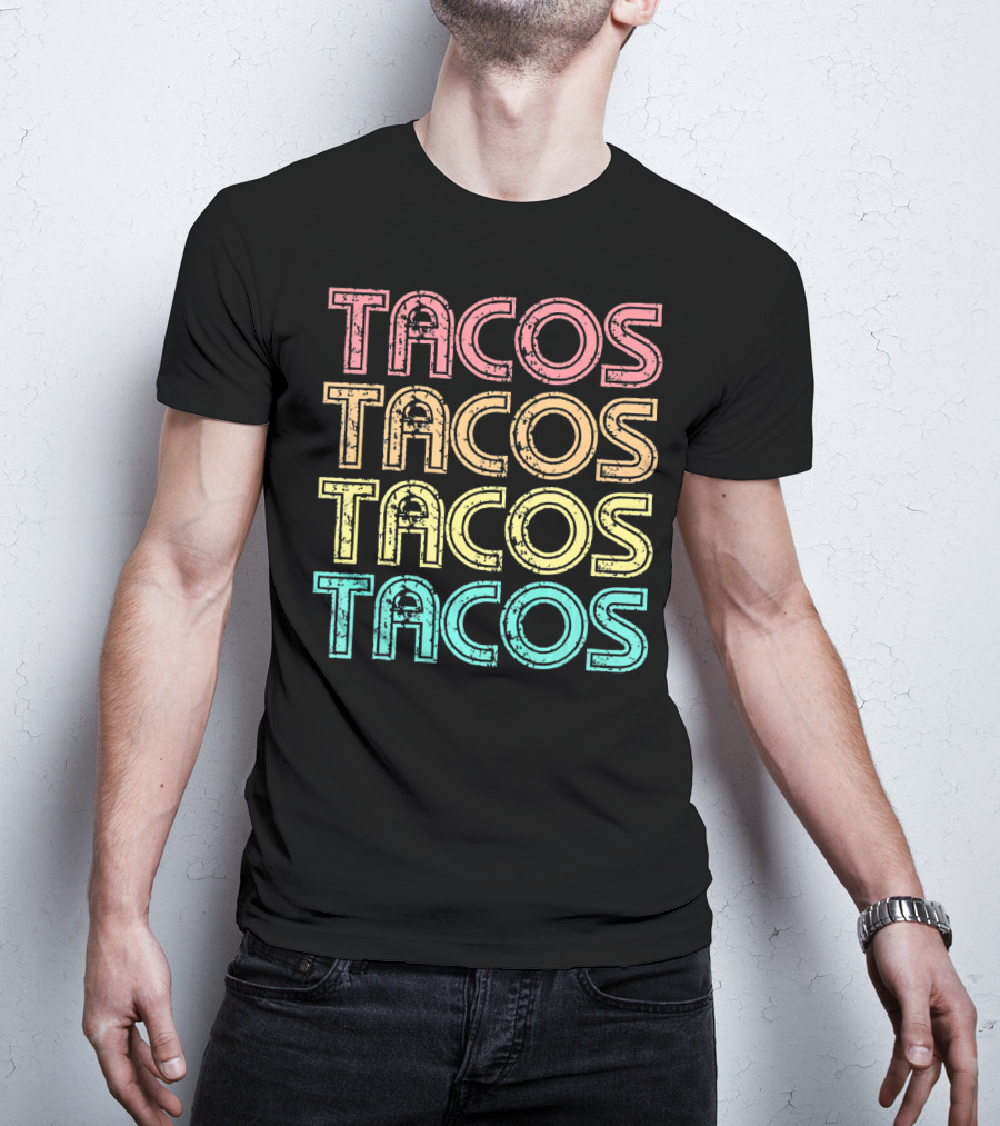 Vintage Retro Tacos Tuesday Mexican Tacos Multicolor T-Shirt