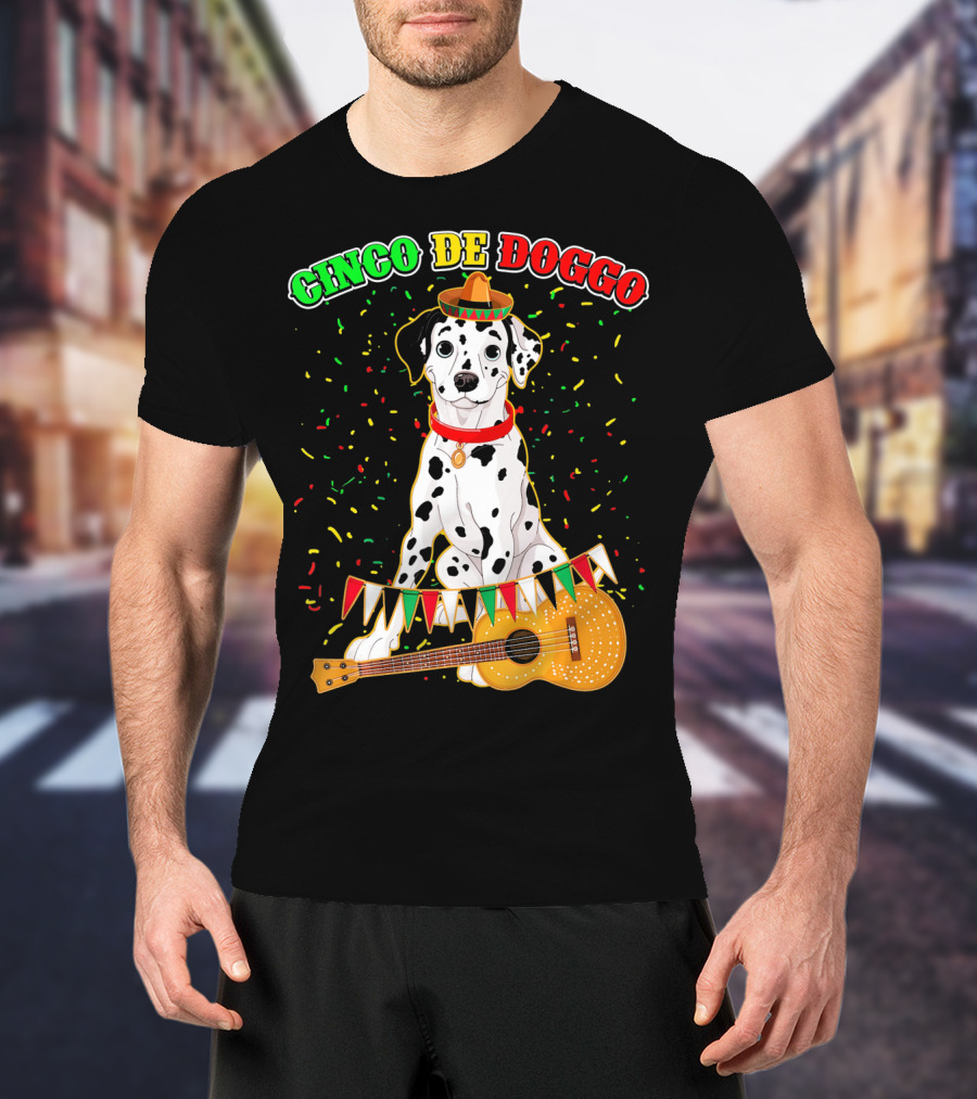 Cinco De Doggo Dalmatian Sombrero Guitar Confetti T-Shirt