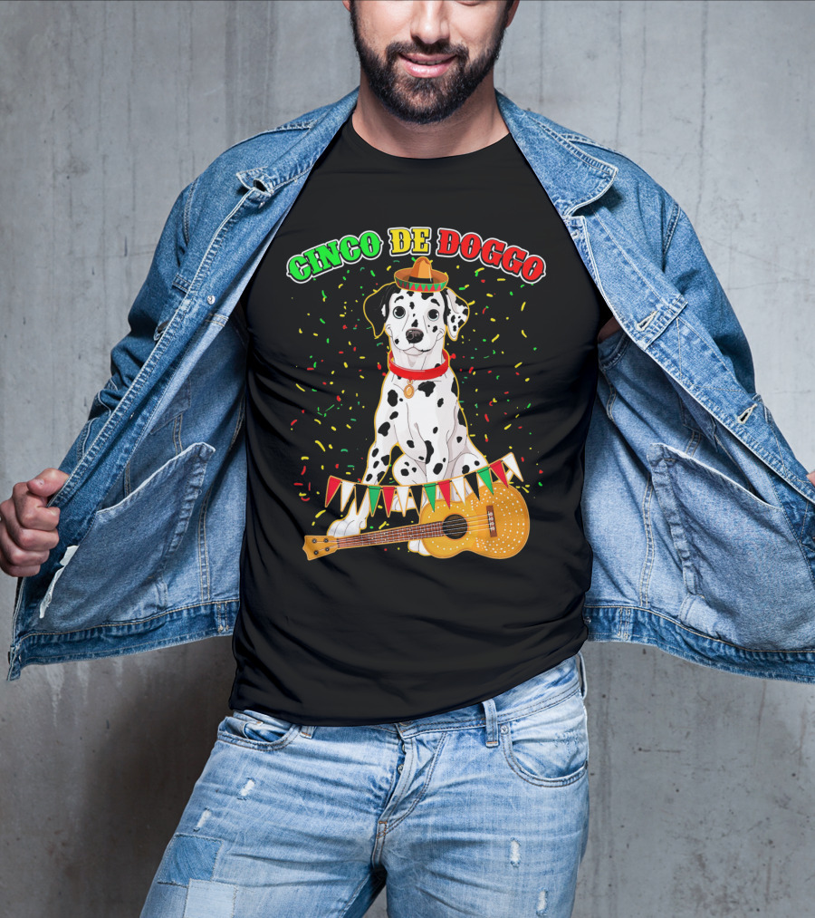 Cinco De Doggo Dalmatian Sombrero Guitar Confetti T-Shirt