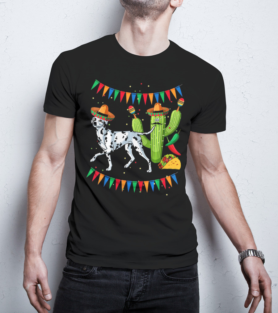 Sombrero Dalmatian Cactus Maracas Taco Fiesta Mexico Cinco De Mayo T-Shirt