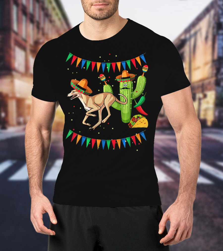 Sombrero Greyhound Dog Mexico Cinco De Mayo Cactus Taco Fiesta T-Shirt