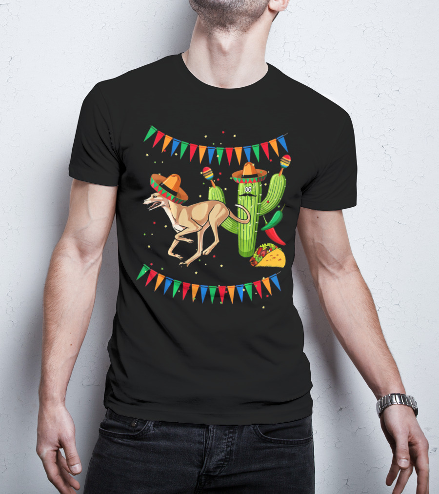 Sombrero Greyhound Dog Mexico Cinco De Mayo Cactus Taco Fiesta T-Shirt