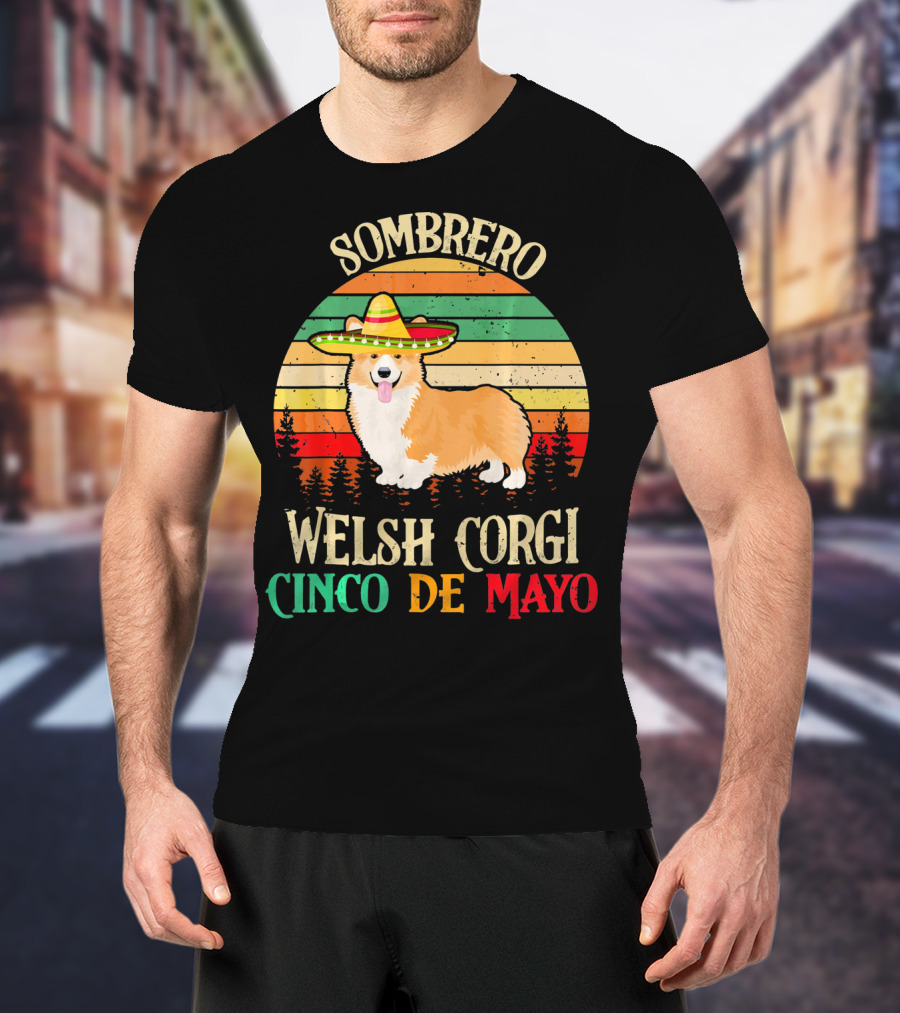 Sombrero Welsh Corgi Cinco De Mayo Vintage Sunset T-Shirt