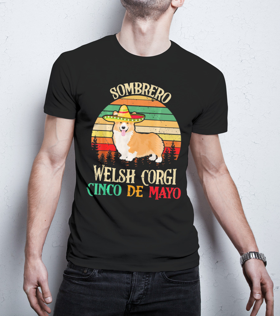 Sombrero Welsh Corgi Cinco De Mayo Vintage Sunset T-Shirt