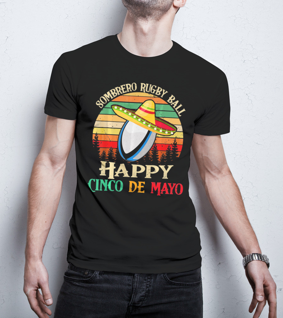 Sombrero Rugby Ball Happy Cinco De Mayo T-Shirt