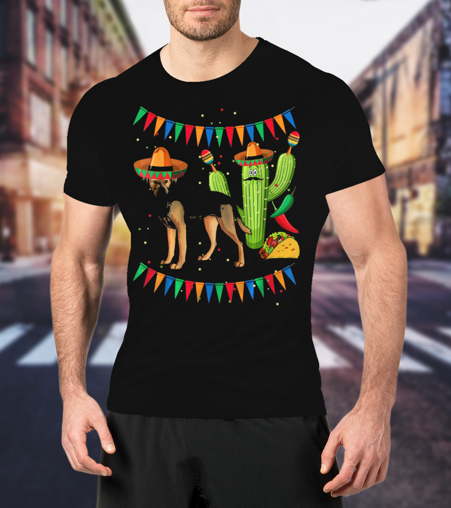Sombrero Border Terrier Dog Mexico Cinco De Mayo Cactus Taco Fiesta T-Shirt