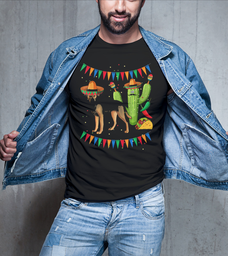 Sombrero Border Terrier Dog Mexico Cinco De Mayo Cactus Taco Fiesta T-Shirt