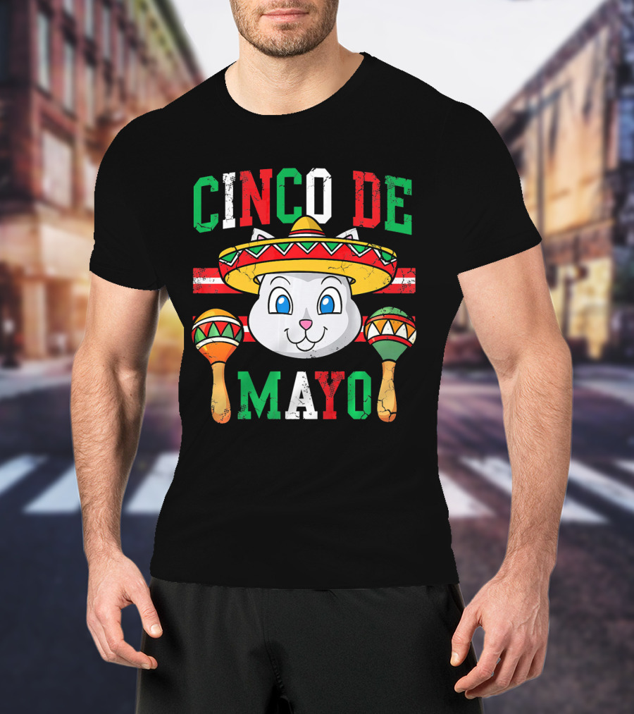 Cinco De Mayo Cat With Sombrero And Maracas T-Shirt