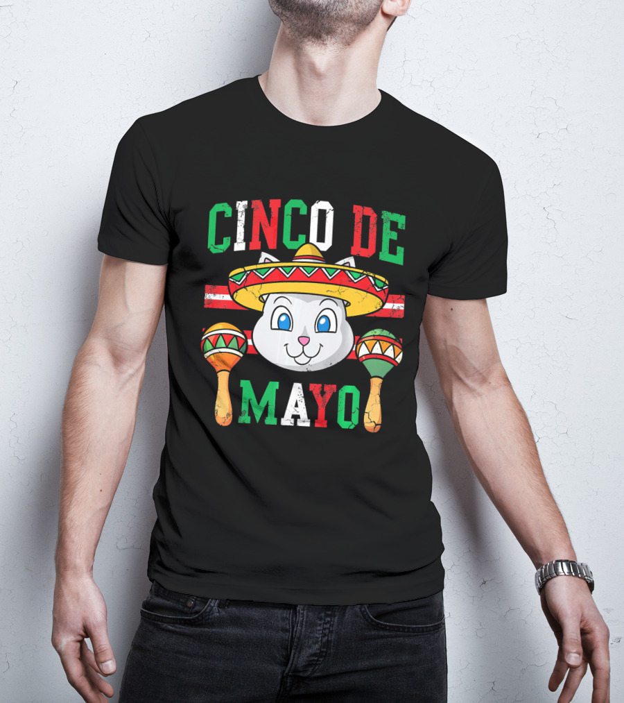 Cinco De Mayo Cat With Sombrero And Maracas T-Shirt