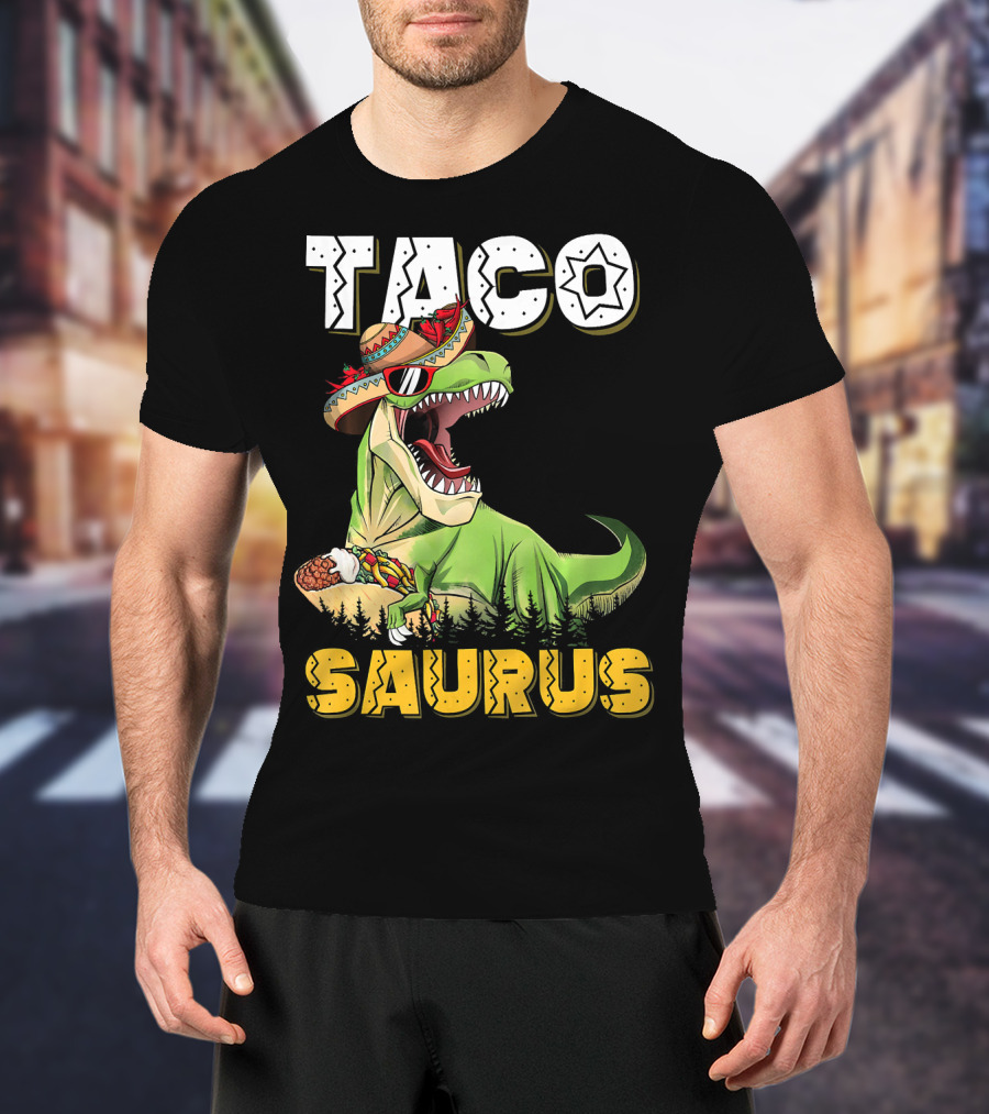 Taco Tacosaurus Cinco Dinosaur In Sombrero With Taco T-Shirt