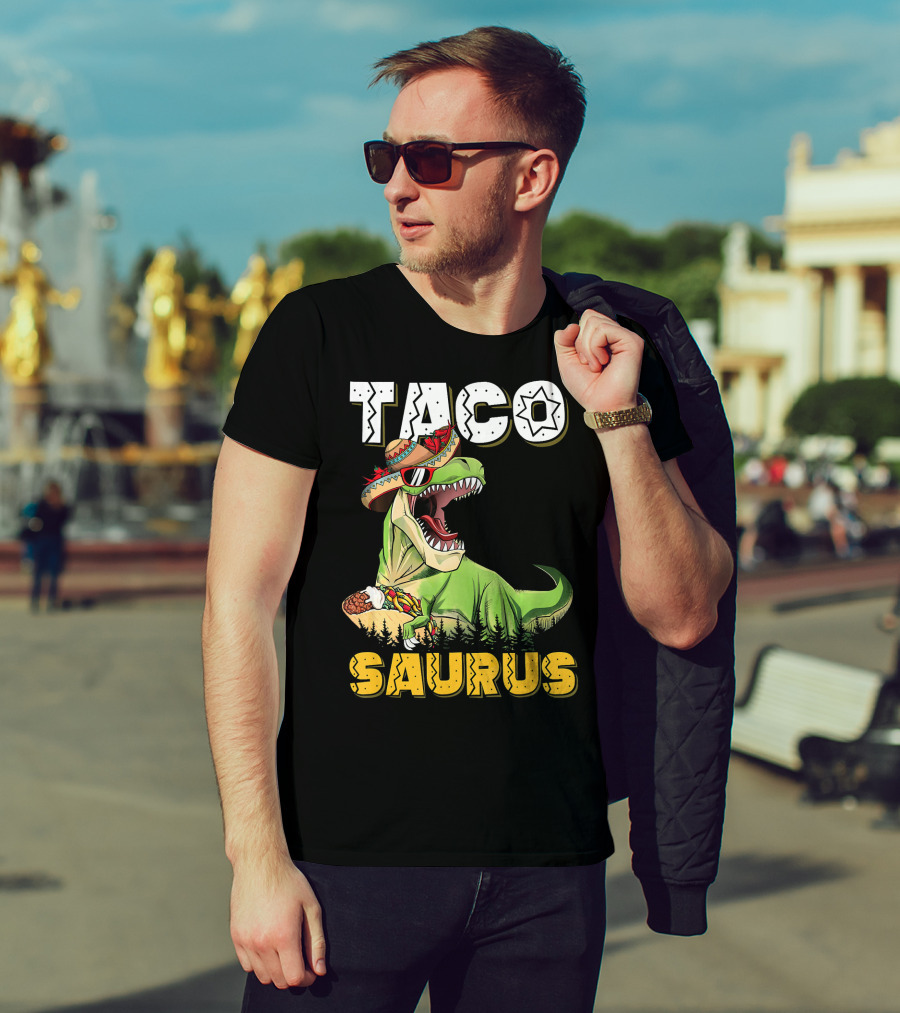 Taco Tacosaurus Cinco Dinosaur In Sombrero With Taco T-Shirt