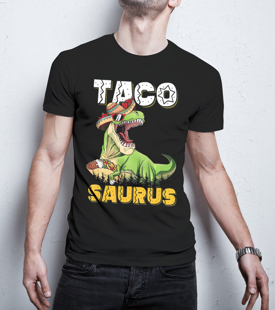 Taco Tacosaurus Cinco Dinosaur In Sombrero With Taco T-Shirt