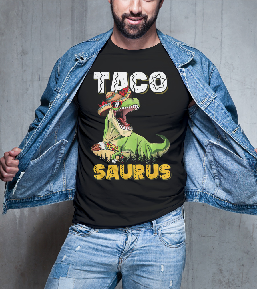 Taco Tacosaurus Cinco Dinosaur In Sombrero With Taco T-Shirt
