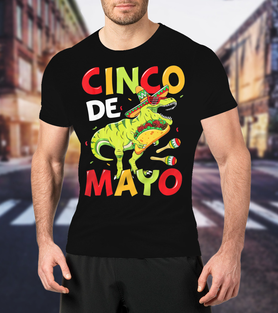 Cinco De Mayo T Rex Kids Boys Dino Sombrero Taco Maracas T-Shirt