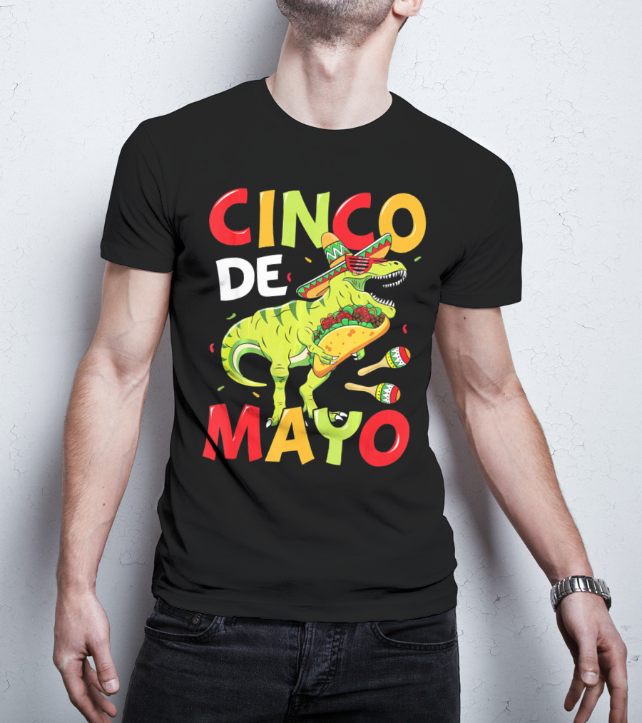 Cinco De Mayo T Rex Kids Boys Dino Sombrero Taco Maracas T-Shirt