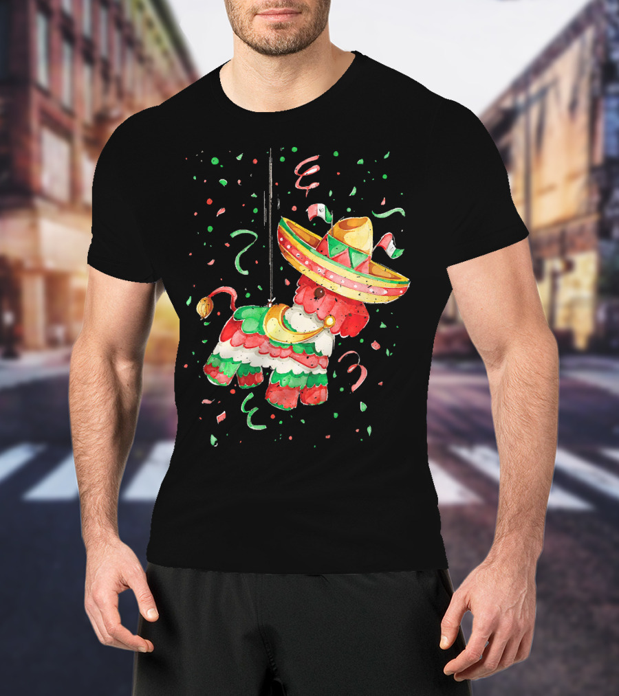 Happy 5th May Feliz Cinco De Mayo Mexica Piñata Sombrero Celebration Confetti T-Shirt