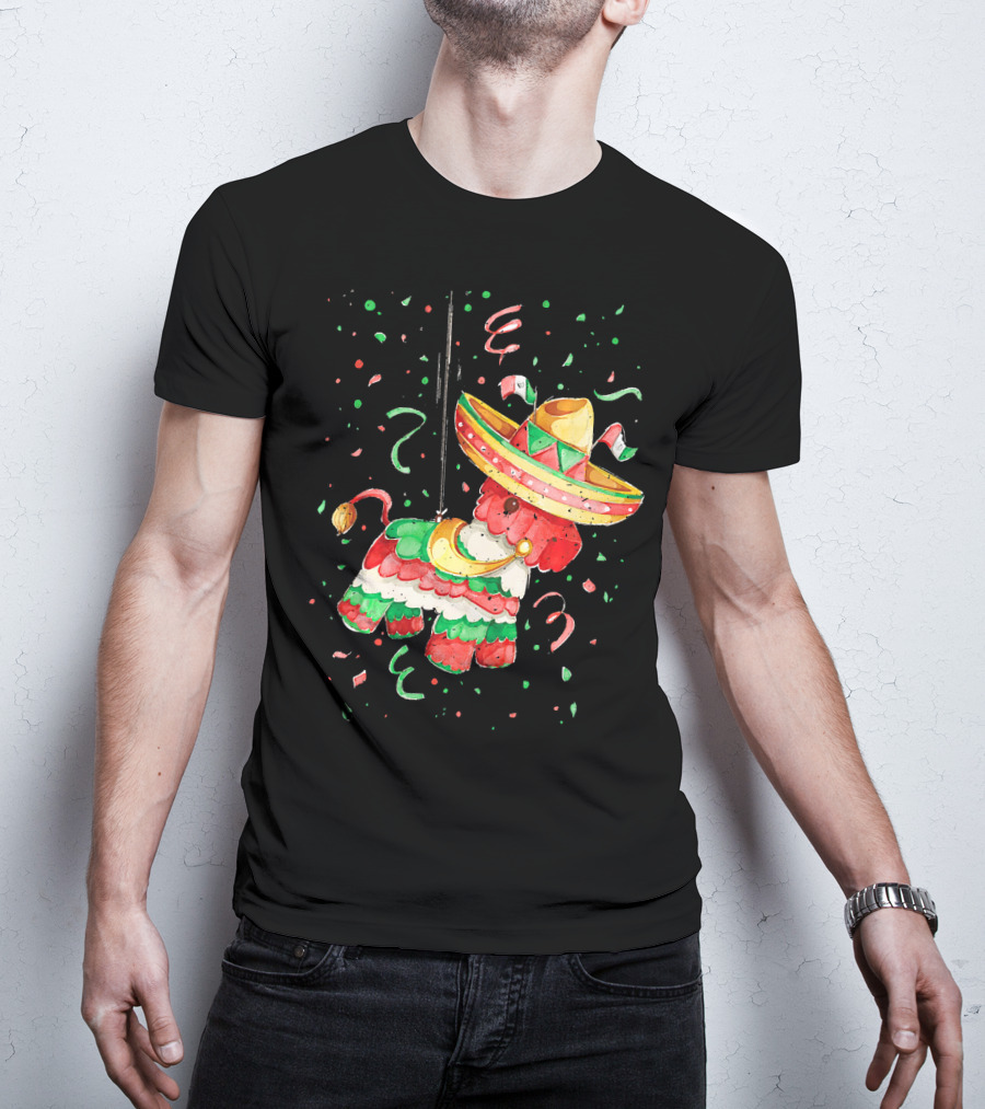 Happy 5th May Feliz Cinco De Mayo Mexica Piñata Sombrero Celebration Confetti T-Shirt