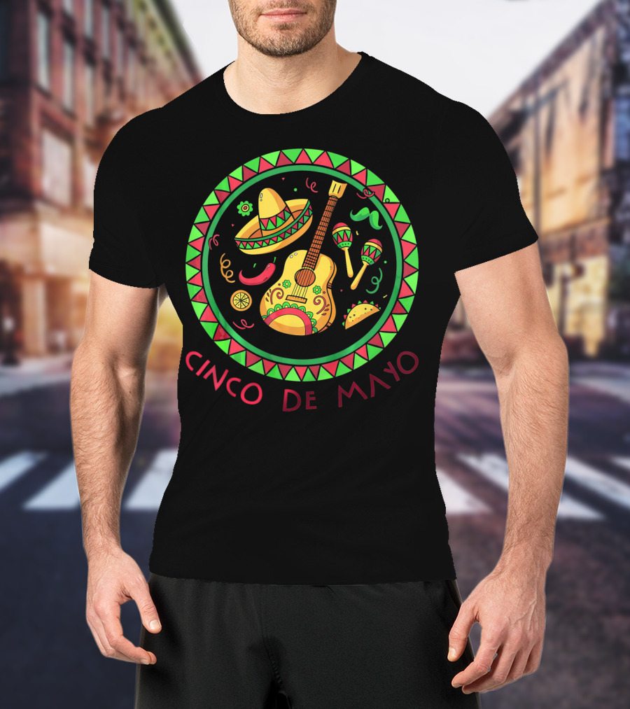 Cinco De Mayo Sombrero Guitar And Maracas Fiesta T-Shirt