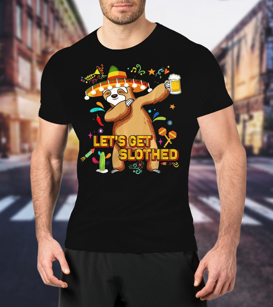 Vintage Let's Get Slothed Cinco De Mayo Sloth Sombrero Beer Party T-Shirt