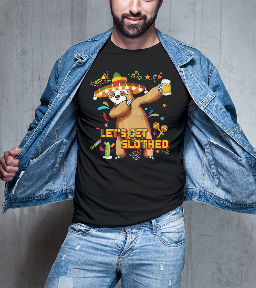 Vintage Let's Get Slothed Cinco De Mayo Sloth Sombrero Beer Party T-Shirt