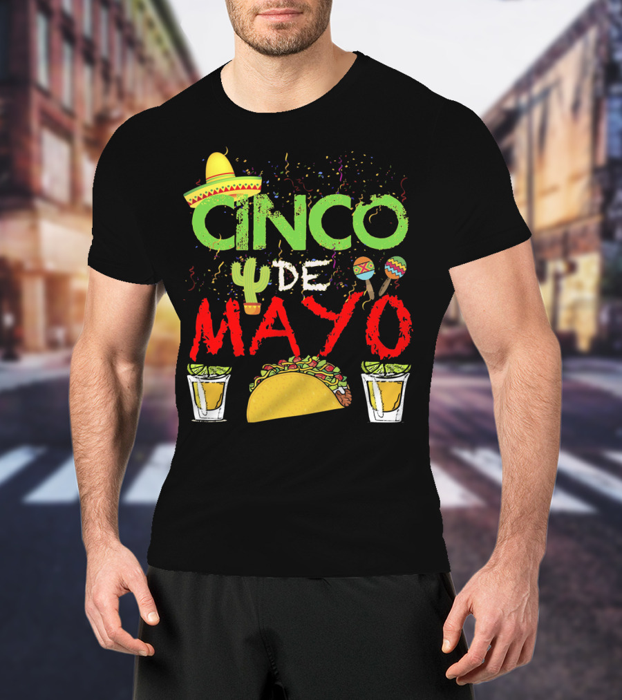 Cinco De Mayo Sombrero Maracas Taco Cactus Drinks Fiesta T-Shirt