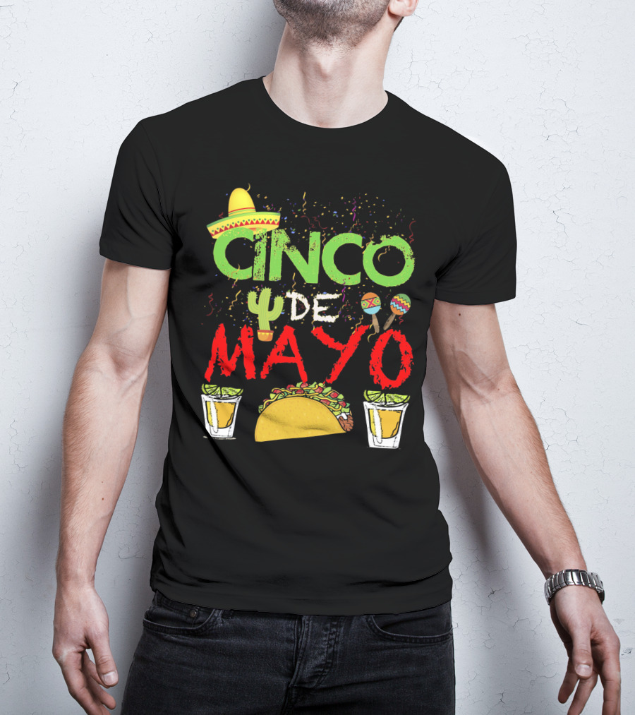 Cinco De Mayo Sombrero Maracas Taco Cactus Drinks Fiesta T-Shirt