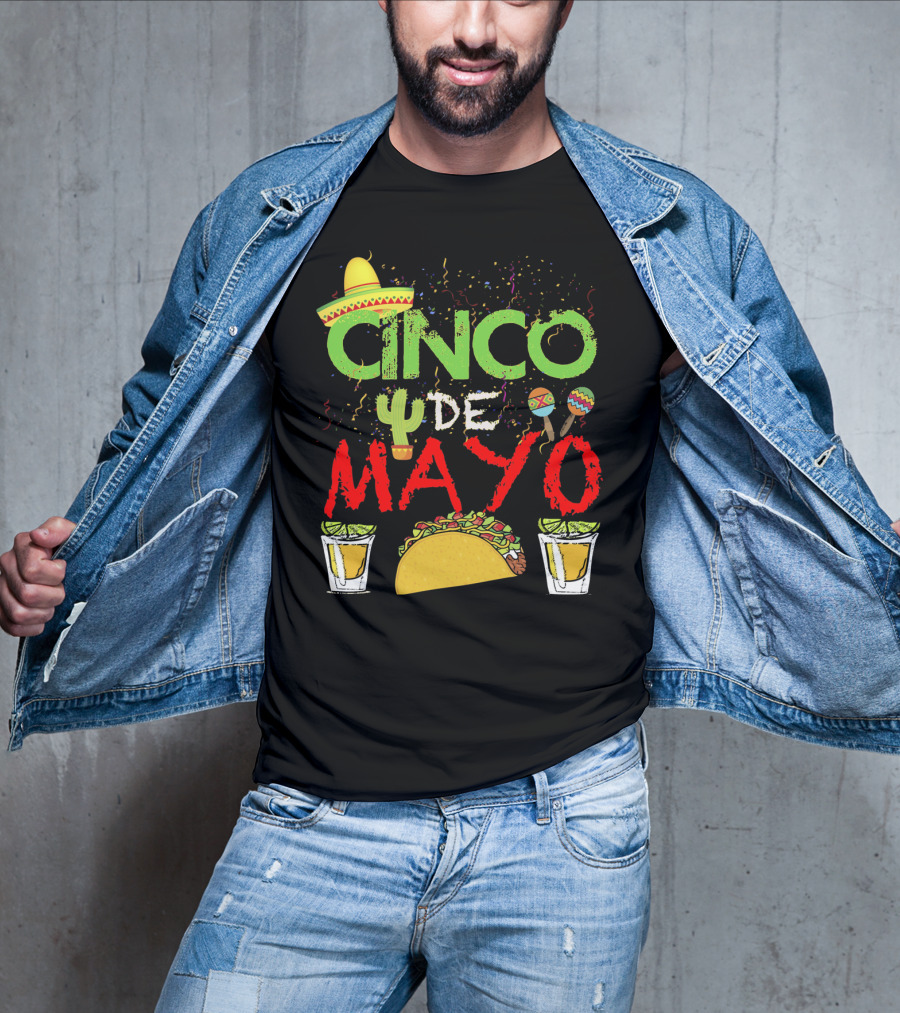 Cinco De Mayo Sombrero Maracas Taco Cactus Drinks Fiesta T-Shirt