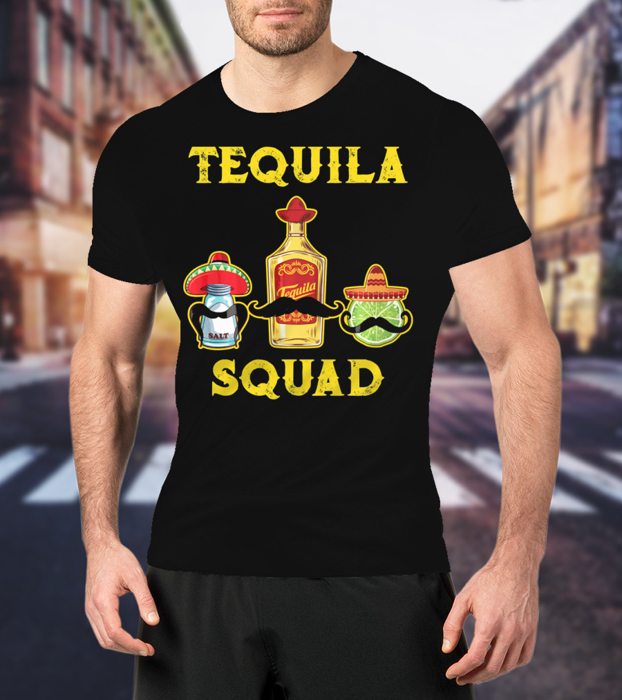 Tequila Squad Salt Lime Mustache Sombrero Cinco De Mayo T-Shirt
