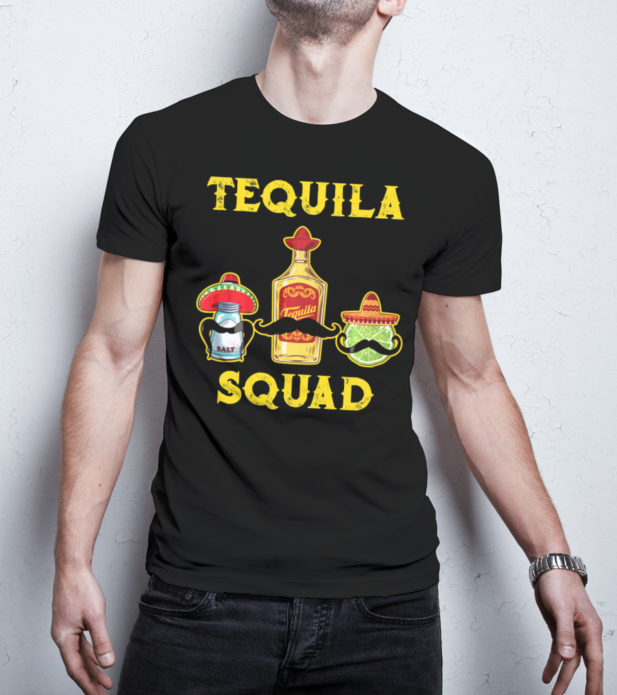 Tequila Squad Salt Lime Mustache Sombrero Cinco De Mayo T-Shirt