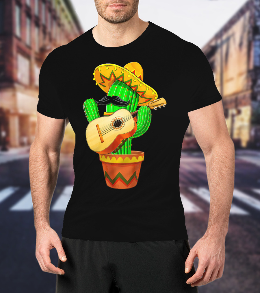 Cinco De Mayo Cactus With Sombrero And Guitar T-Shirt
