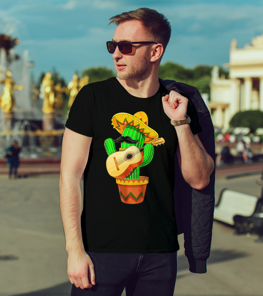 Cinco De Mayo Cactus With Sombrero And Guitar T-Shirt